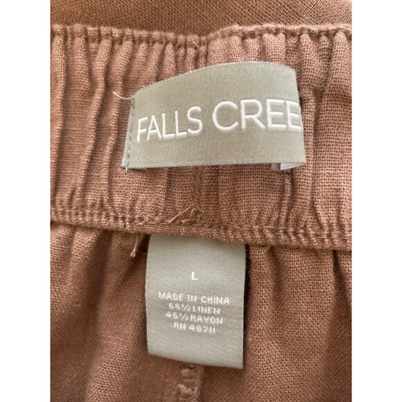 Falls Creek Women Wide Leg Pants Hi Rise Brown Linen Blend  Large - Picture 4 of 7